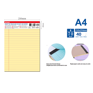 Block De Papel Amarillo Facil De Rasgar 40Hojas A4