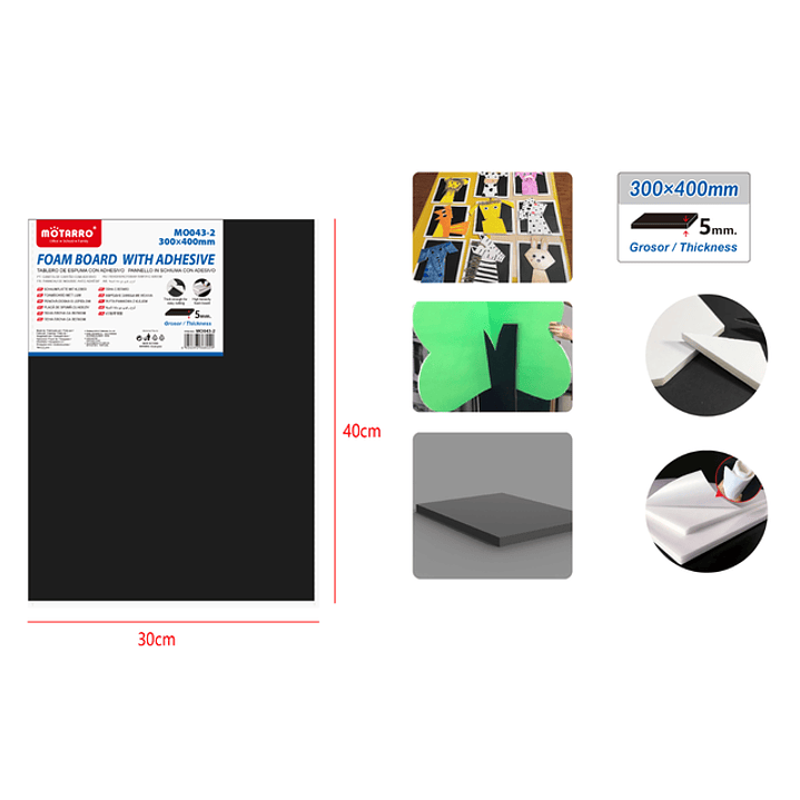 Tablero Espuma Adhesiva Negro 30*40Cm 5Mm 1