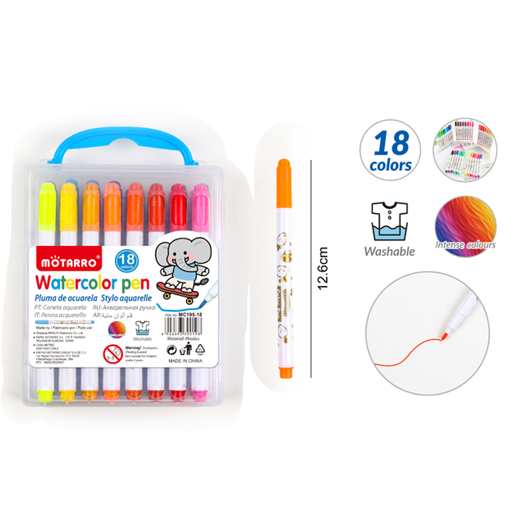 Plumones Acuarela Lavable 12.6Cm 18Pcs 1