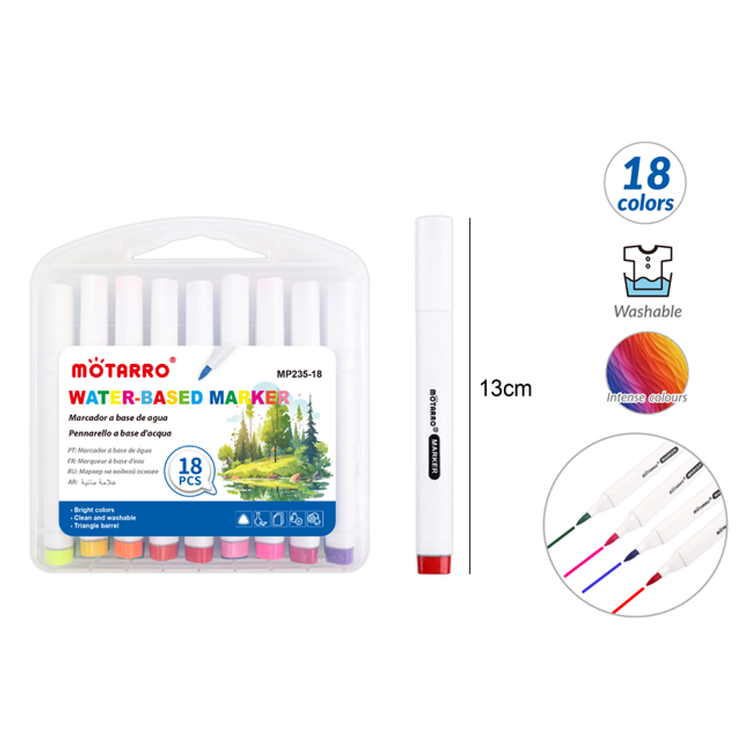 Marcadores Triangular Base De Agua 13Cm 18Pcs 1