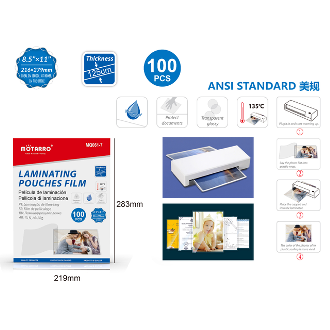 Láminas Termo Laminación 216*279Mm 100Pcs 1