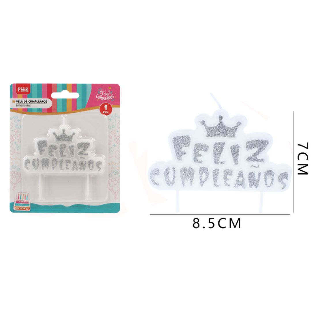 Vela De Cumple. Plateado Corona 8.5*7Cm 1
