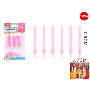 Velas Para Torta Rosado Claro 7.5Cm 12Pcs
