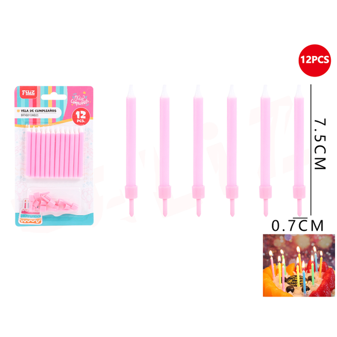 Velas Para Torta Rosado Claro 7.5Cm 12Pcs 1