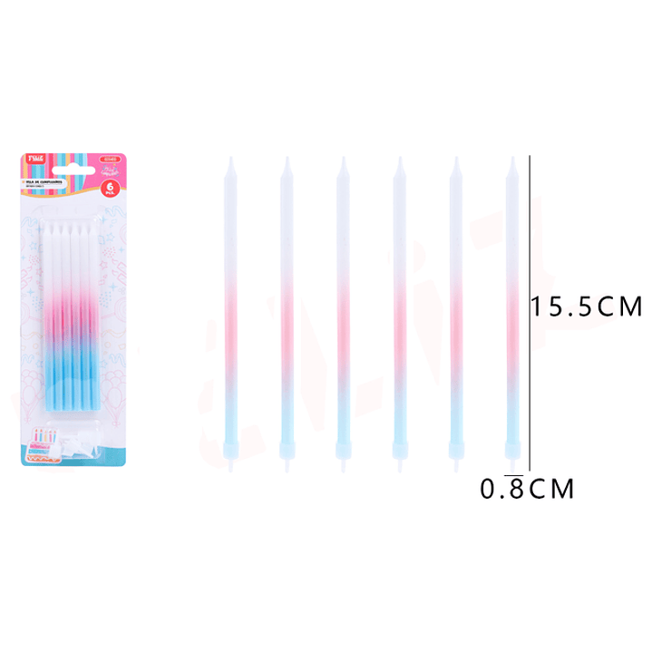 Velas Para Torta Degradado Claro 15.5Cm 6Pcs 1