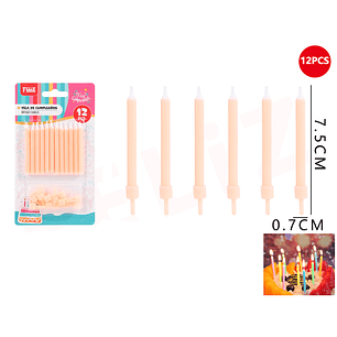 Velas Para Torta Naranjo Claro 7.5Cm 12Pcs