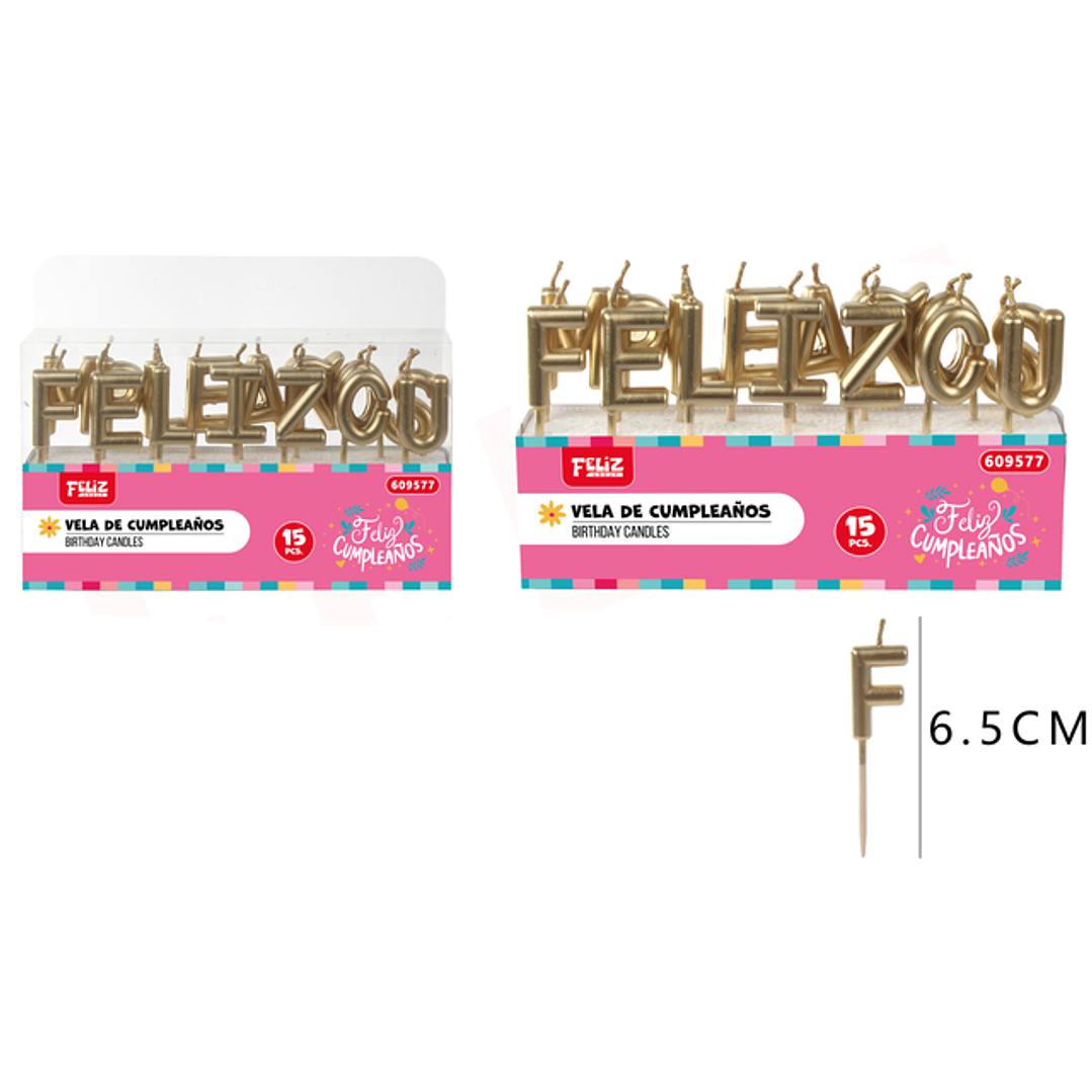 Velas De Cumple. Letras Dorado 6.5Cm 15Pcs 1