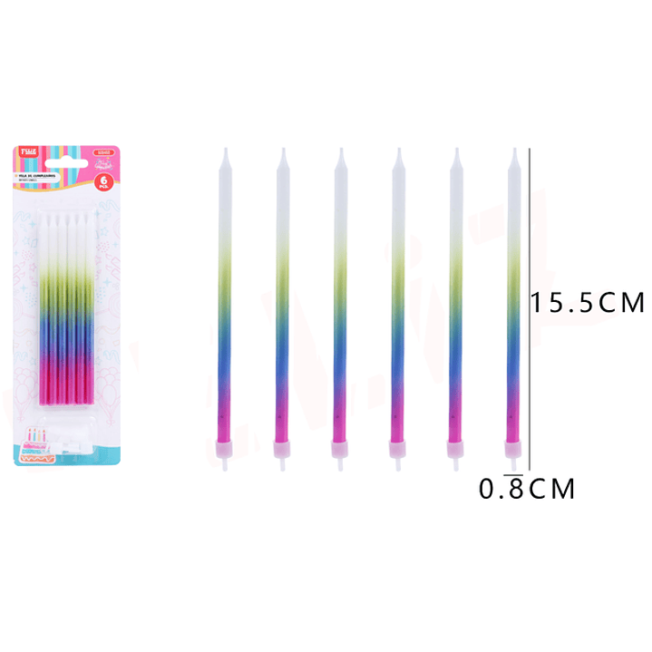 Velas Para Torta Degradado Oscuro 15.5Cm 6Pcs 1