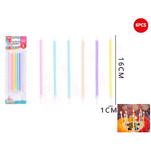 Velas Para Torta Surtidos Claro 16Cm 6Pcs