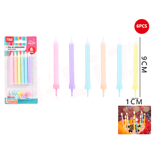 Velas Para Torta Surtidos Claro 7.5Cm 6Pcs