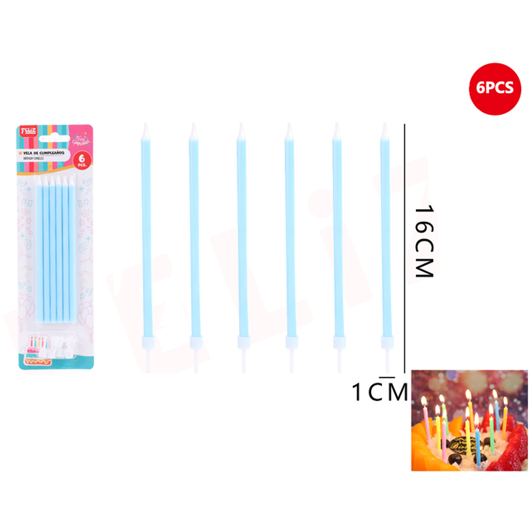 Velas Para Torta Celeste Claro 16Cm 6Pcs 1