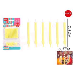 Velas Para Torta Amarillo Claro 7.5Cm 12Pcs