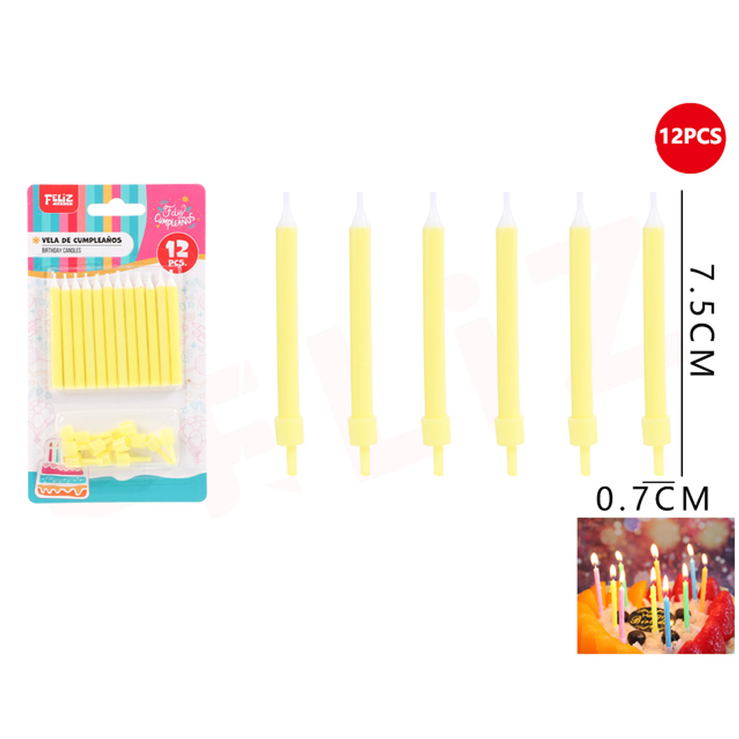 Velas Para Torta Amarillo Claro 7.5Cm 12Pcs 1