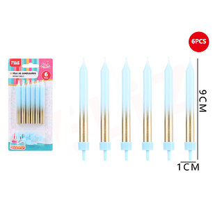 Velas Para Torta Celeste Dorado 9Cm 6Pcs