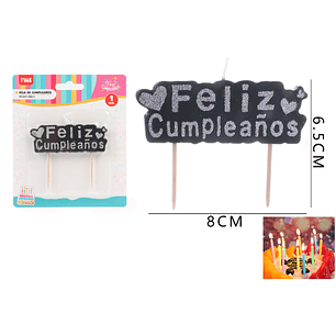 Vela De Cumple. Negro Plateado 8*6.5Cm