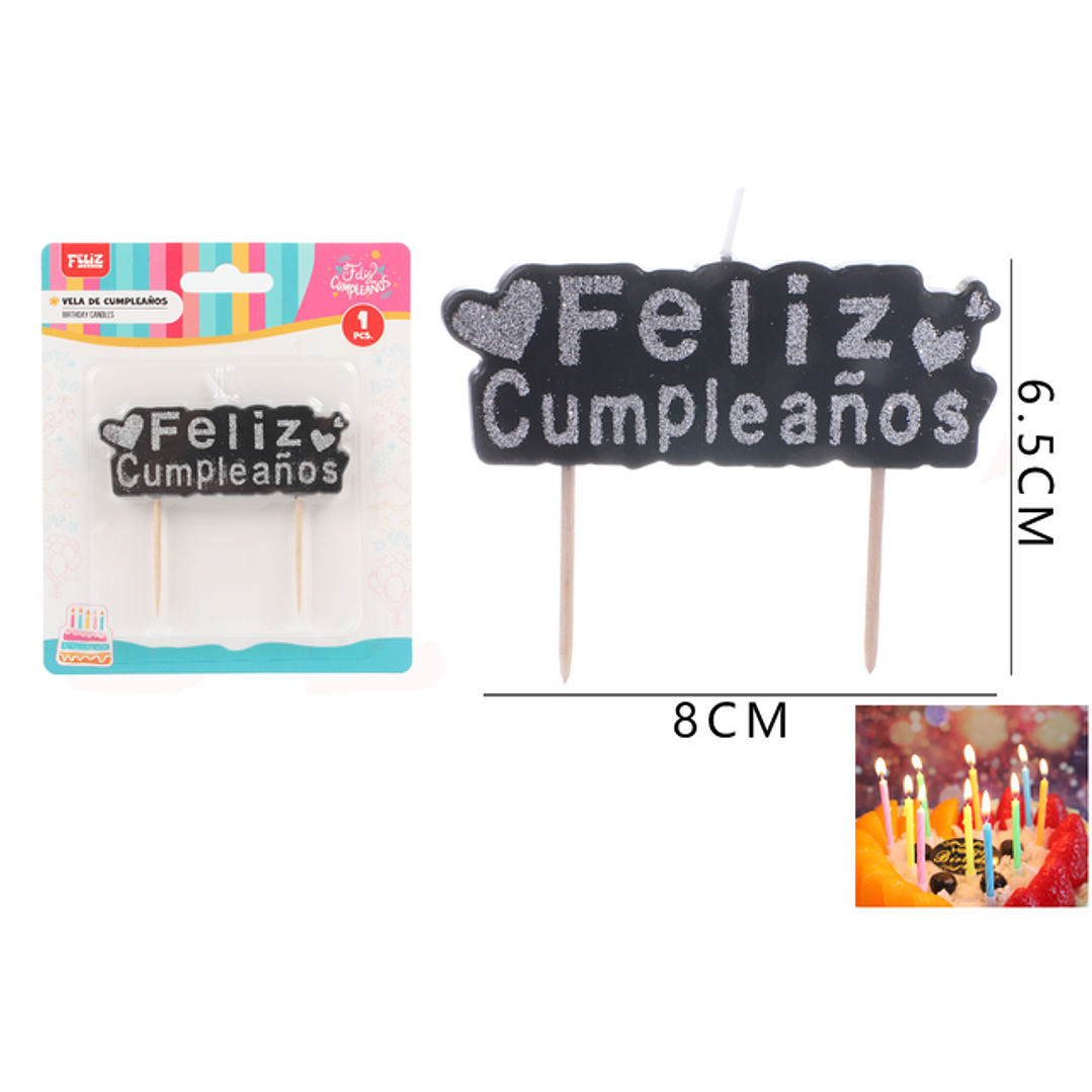 Vela De Cumple. Negro Plateado 8*6.5Cm 1