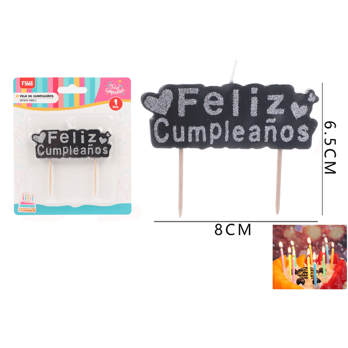 Vela De Cumple. Negro Plateado 8*6.5Cm 1