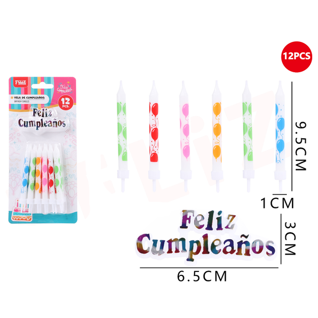 Velas De Torta Multicolor Estampado 9.5Cm 12Pcs 1
