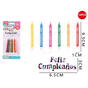 Velas De Cumple. Multicolor Estampado 9.5Cm 12Pcs