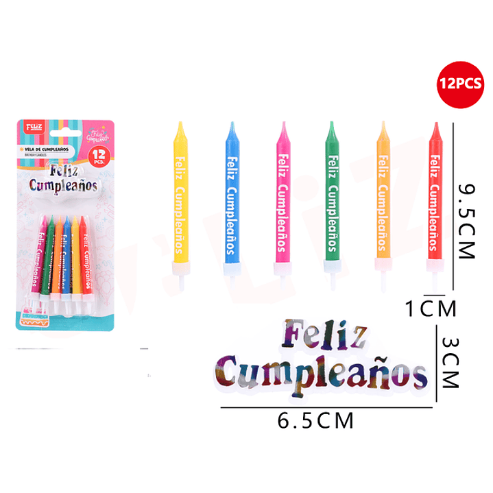 Velas De Cumple. Multicolor Estampado 9.5Cm 12Pcs 1