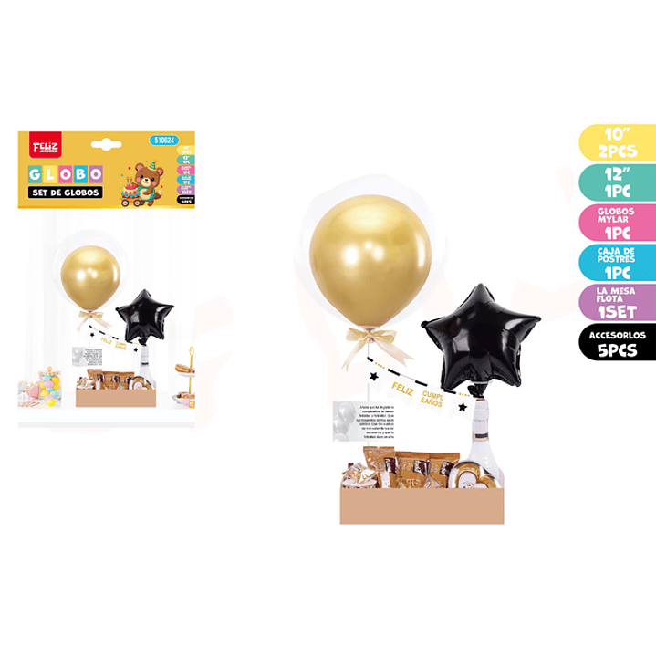 Set De Caja&Globos Para Pasteles Negro Dorado 1