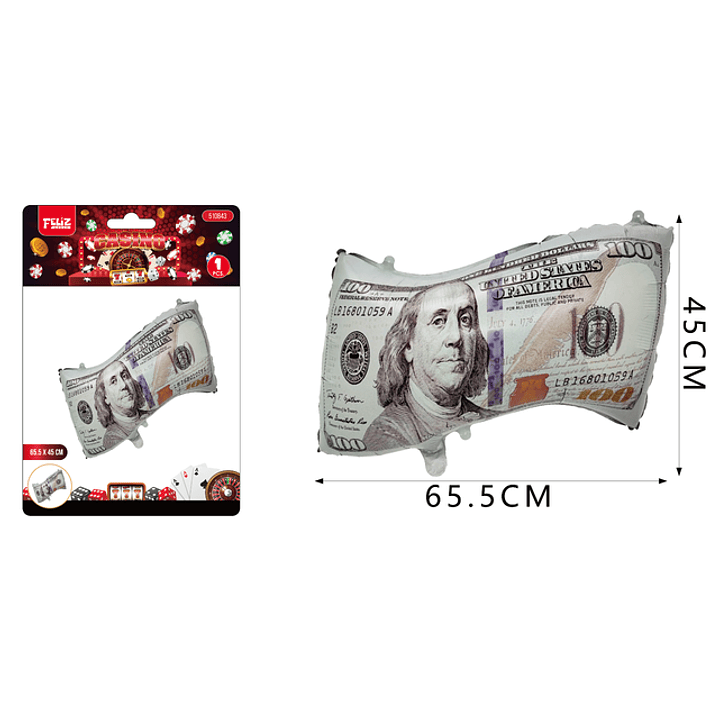 Globo Metal Cien Dólar 65.5*45Cm 1