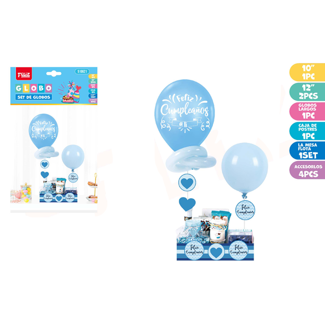 Set De Caja&Globos Para Pasteles Cumple Azul 1