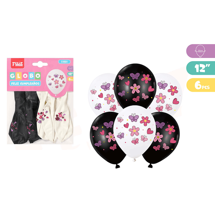 Globos Flores Mariposa 6pcs 30cm 1