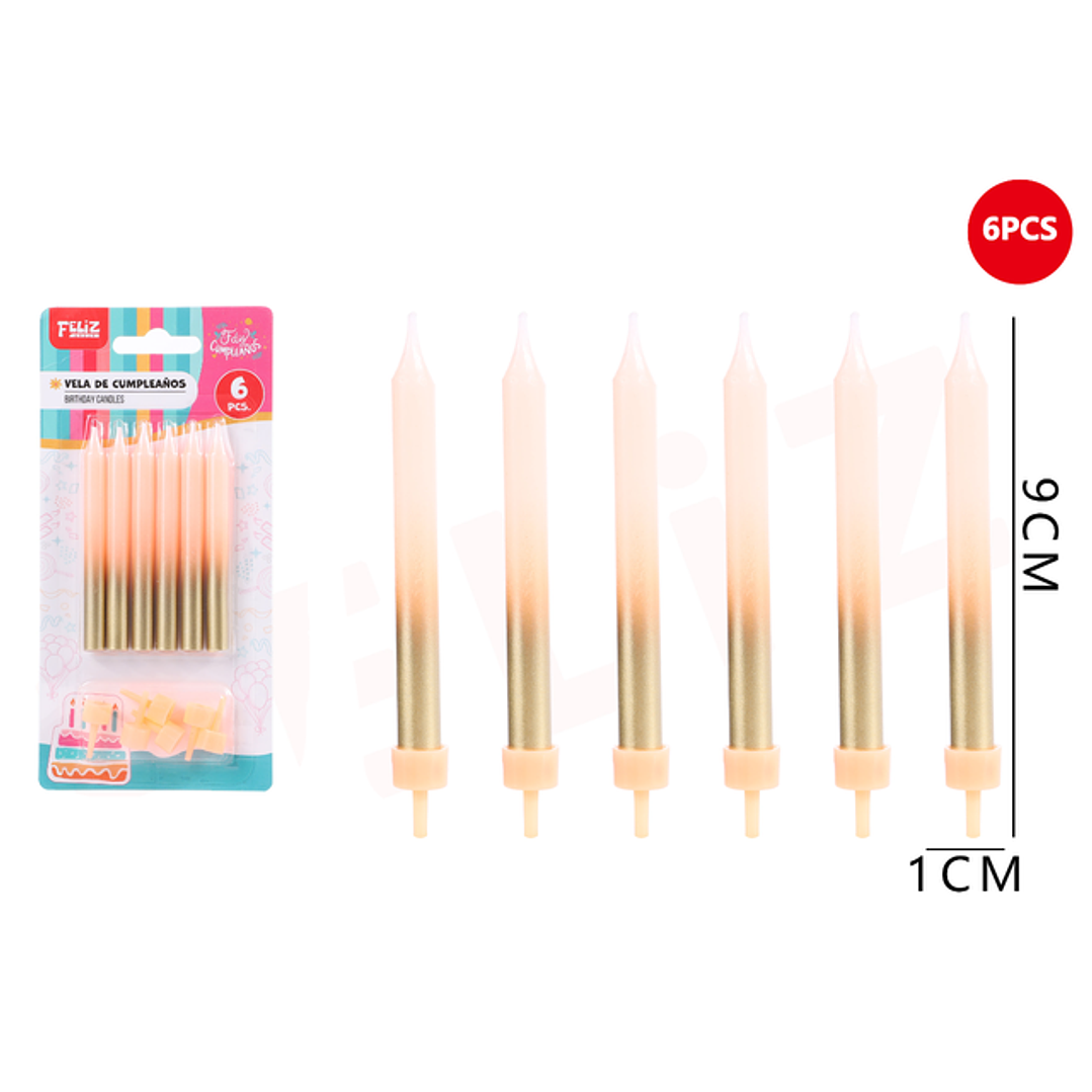 Velas Para Torta Narando Dorado 9Cm 6Pcs 1