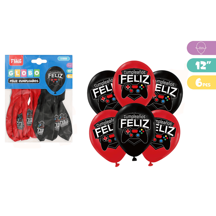 Globos F.Cumpleaños Consola De Juego 6pcs 30cm 1