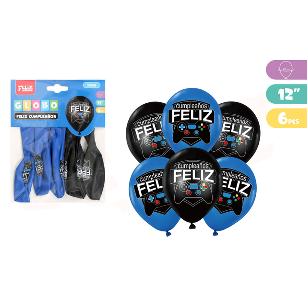 Globos F.Cumpleaños Consola De Juego 6pcs 30cm 1