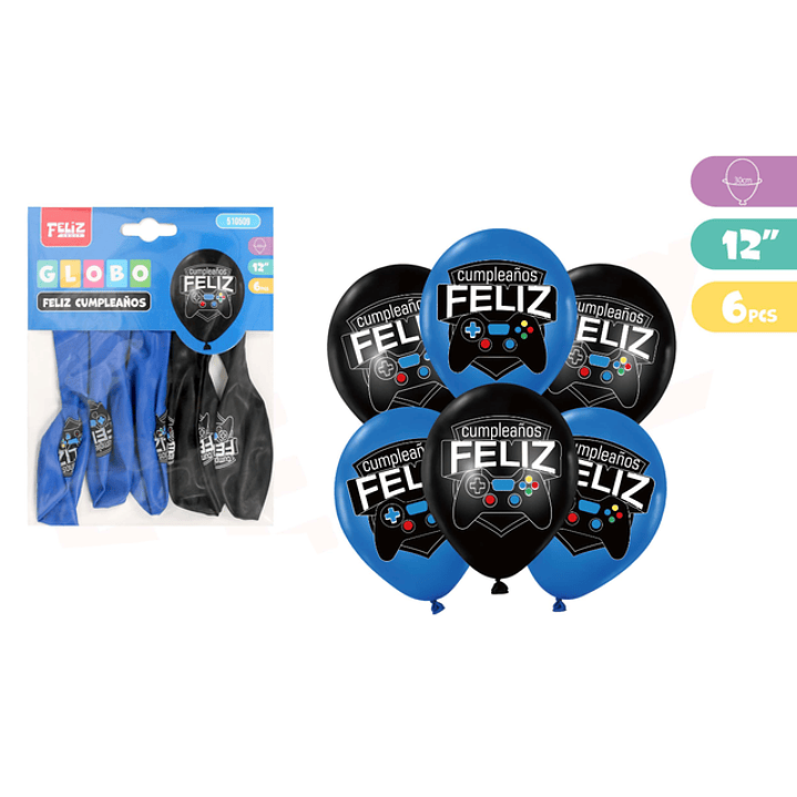 Globos F.Cumpleaños Consola De Juego 6pcs 30cm 1