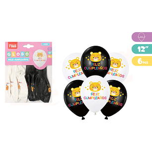 Globos F.Cumpleaños Osito 6pcs 30cm