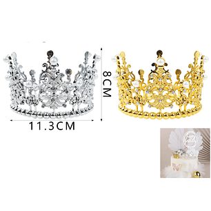 Decorativo Corona Perla Pelotitas Dorado/Plateado