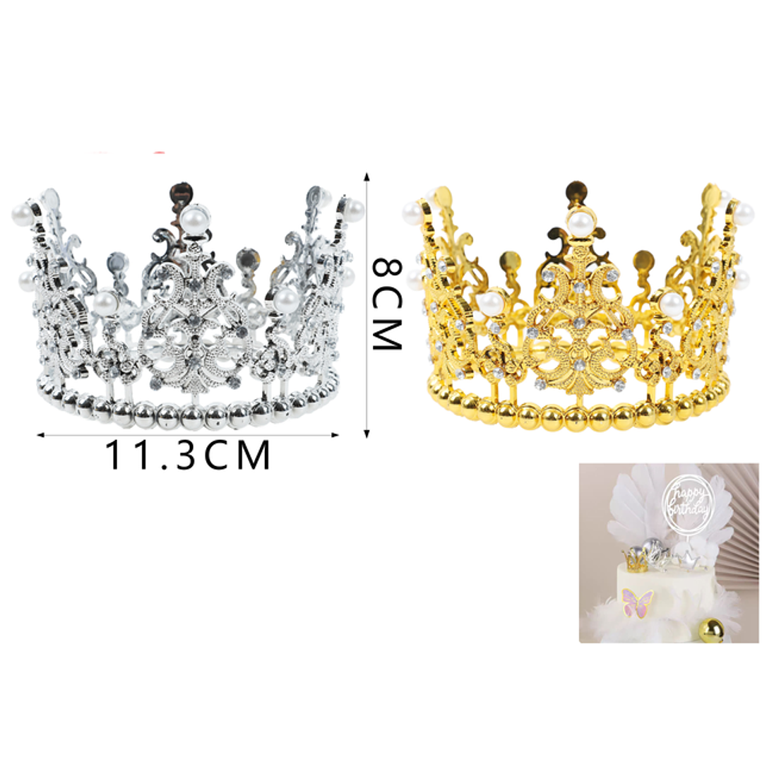 Decorativo Corona Perla Pelotitas Dorado/Plateado 1