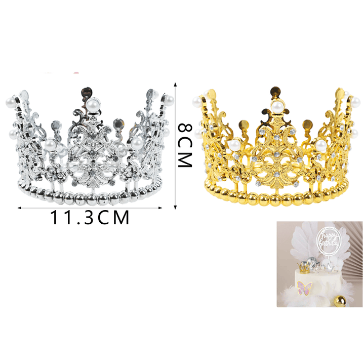 Decorativo Corona Perla Pelotitas Dorado/Plateado 1