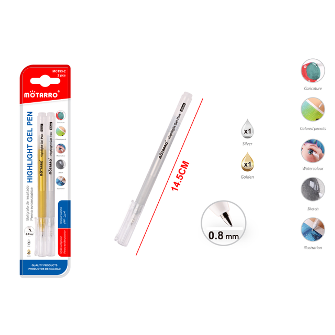 Boligrafo Resaltador Dorado Plateado 0.8mm 1