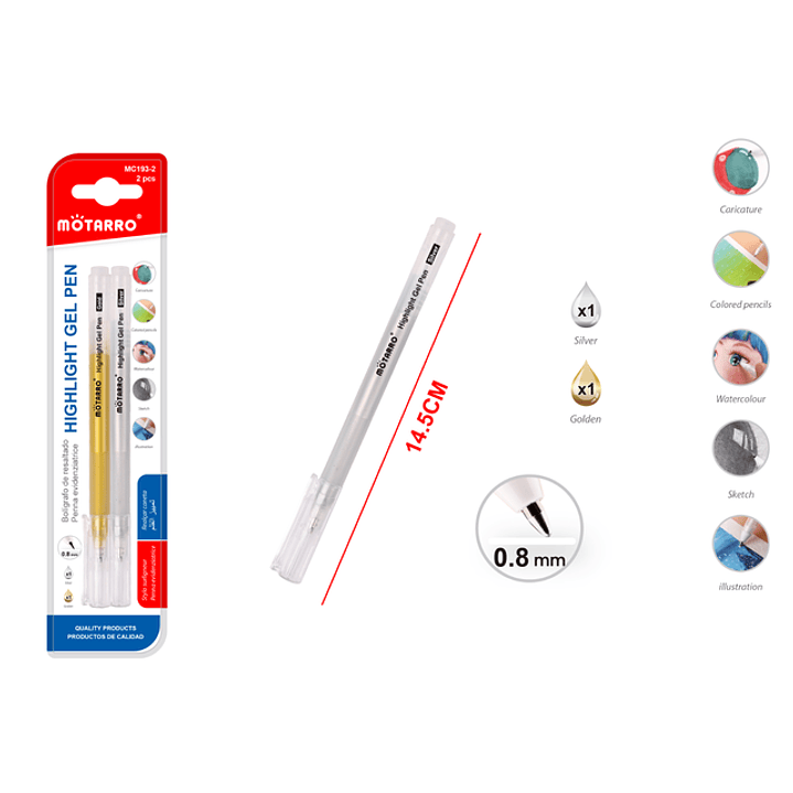 Boligrafo Resaltador Dorado Plateado 0.8mm 1