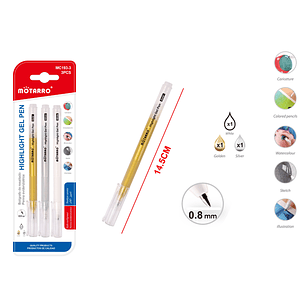 Boligrafo Resaltador Dorado Plateado Blanco 0.8mm