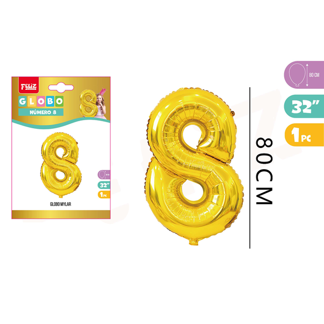 Globo Metalizado Mylar Dorado 8 80Cm 1