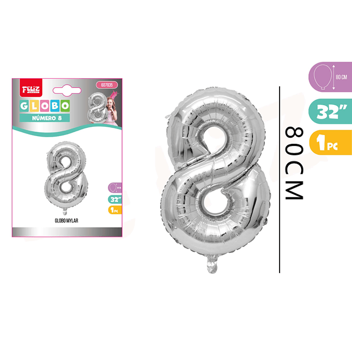 Globo Metalizado Mylar Plateado 8 80Cm 1