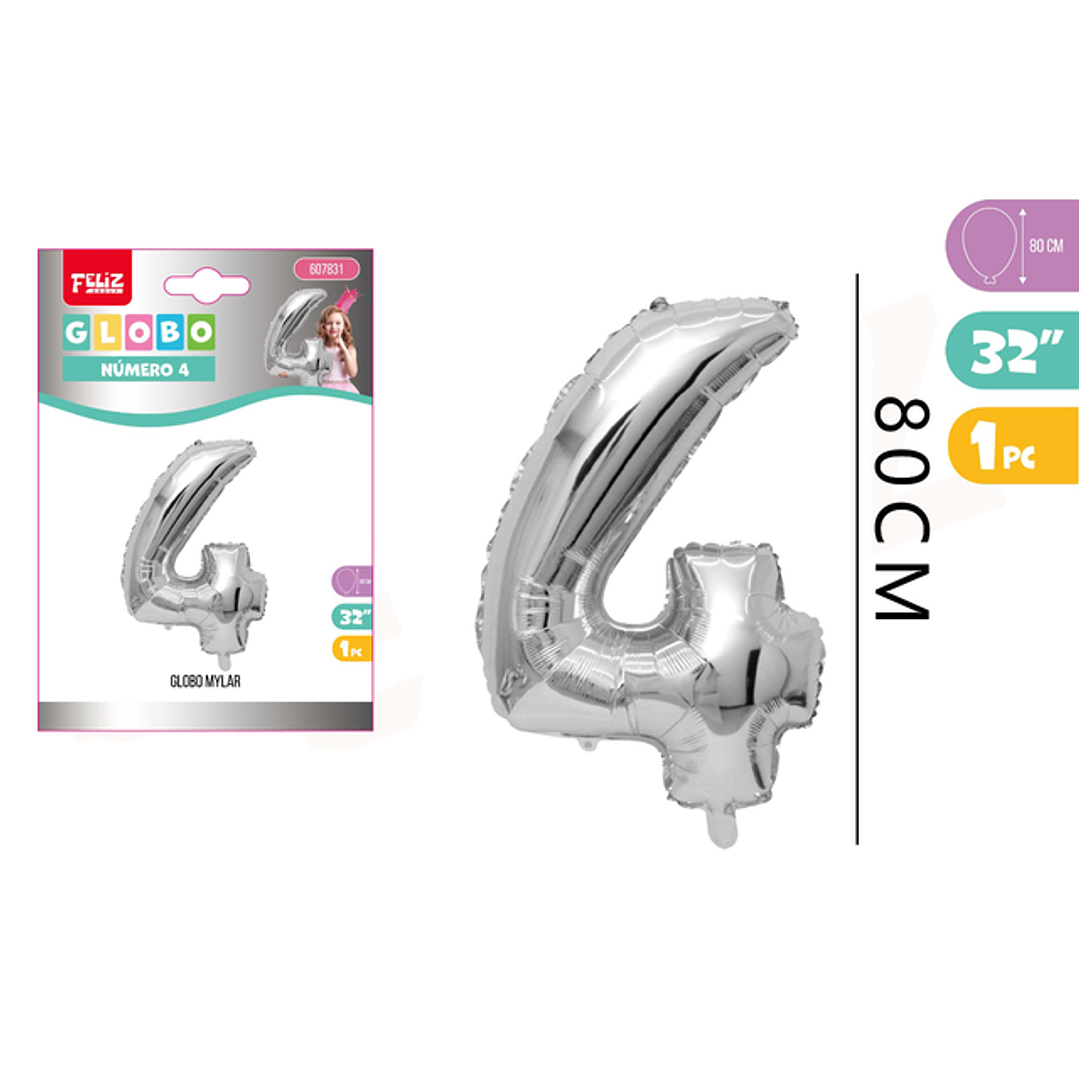 Globo Metalizado Mylar Plateado 4 80Cm 1