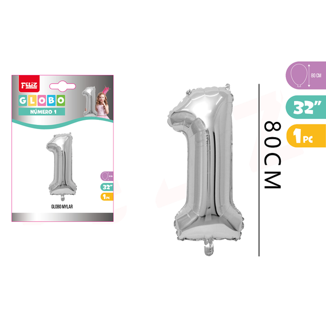 Globo Metalizado Mylar Plateado 1 80Cm 1