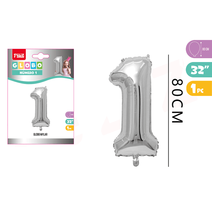 Globo Metalizado Mylar Plateado 1 80Cm 1