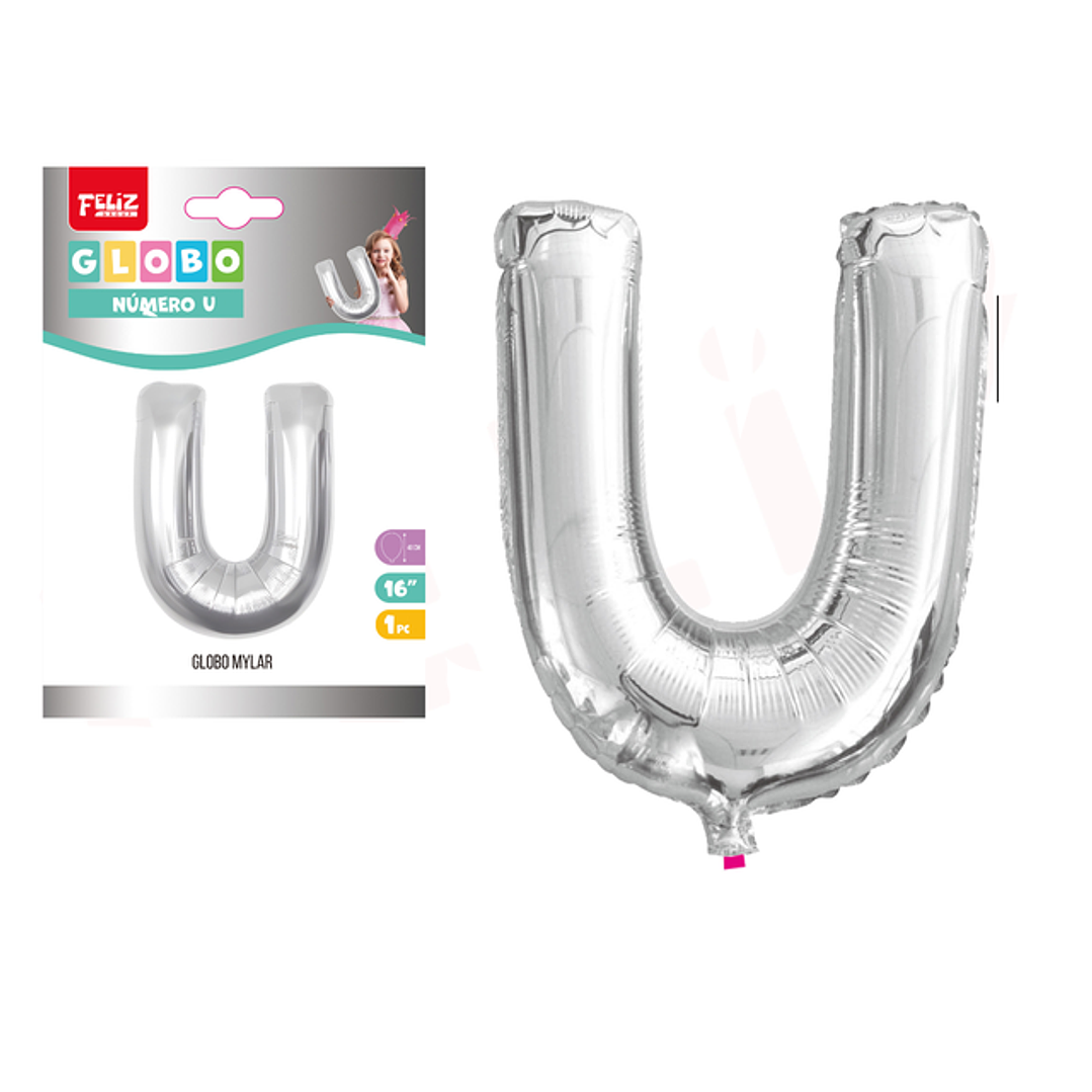 Globo Metalizado Plata Letra U 1