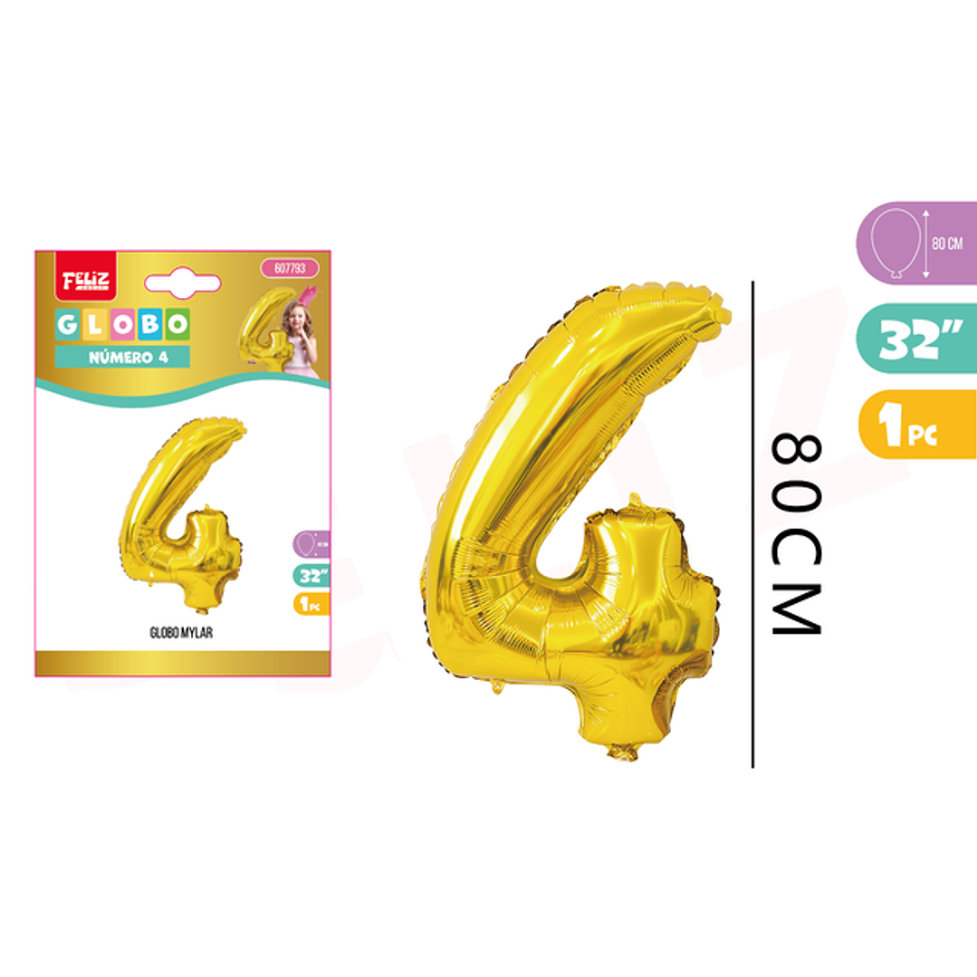 Globo Metalizado Mylar Dorado 4 80Cm 1