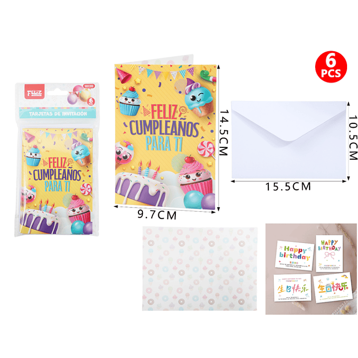 Set De Tarjeta Invitación Feliz Cumple Cake 1