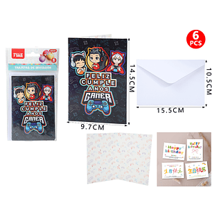 Set De Tarjeta Invitación Feliz Cumple Consola Juego