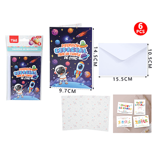 Set De Tarjeta Invitación Feliz Cumple Astronauta