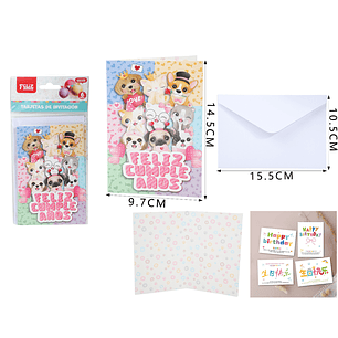 Set De Tarjeta Invitación Feliz Cumple Perritos